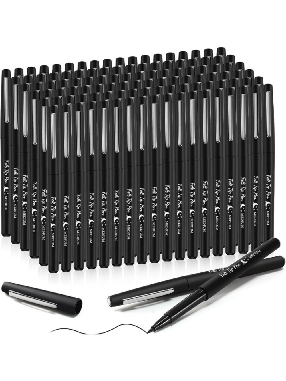 150 Pcs Black Felt Tip Pens - 0.7mm Medium Point Markers for Journaling & Art